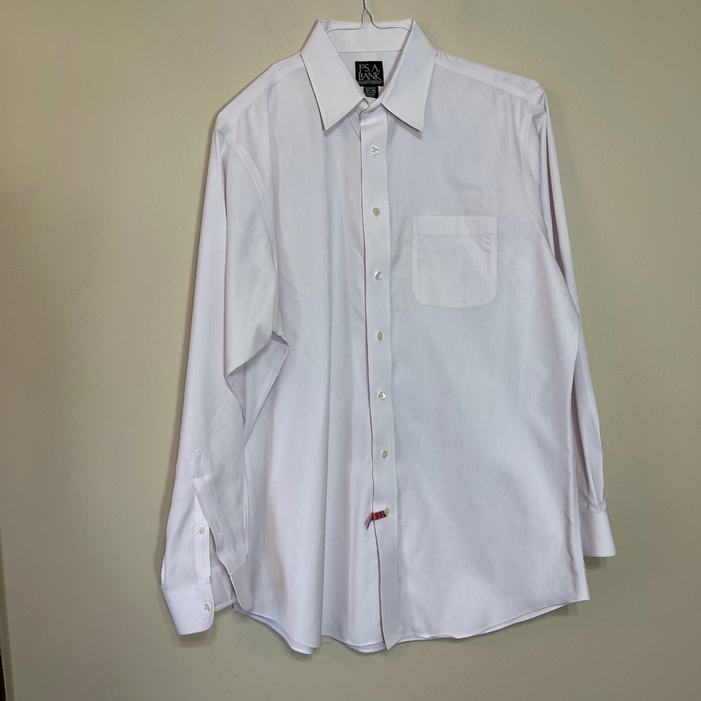 Jos A Bank Travelers Collection Mens 16.5 35 Tailored Fit Pink Stripe Shirt